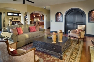 antique area rug in living room