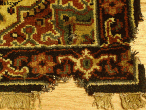 Damaged area rug before restoration